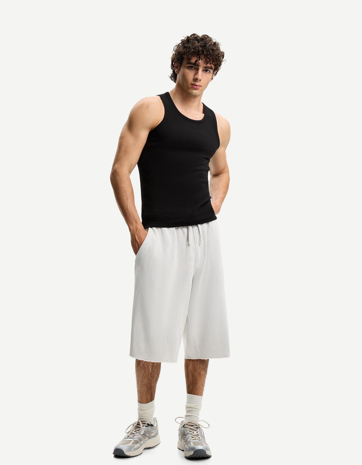 Bershka Bermuda Baggy Rib Hombre L Gris