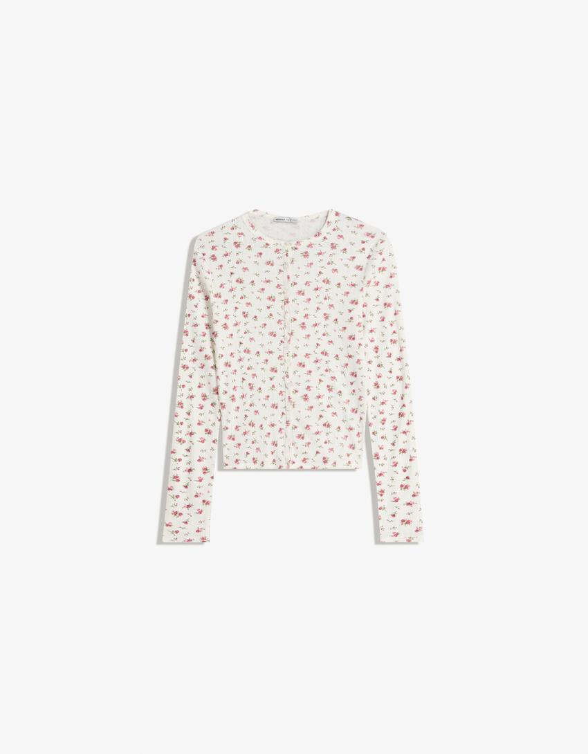 Printed openwork cardigan-Cream-3