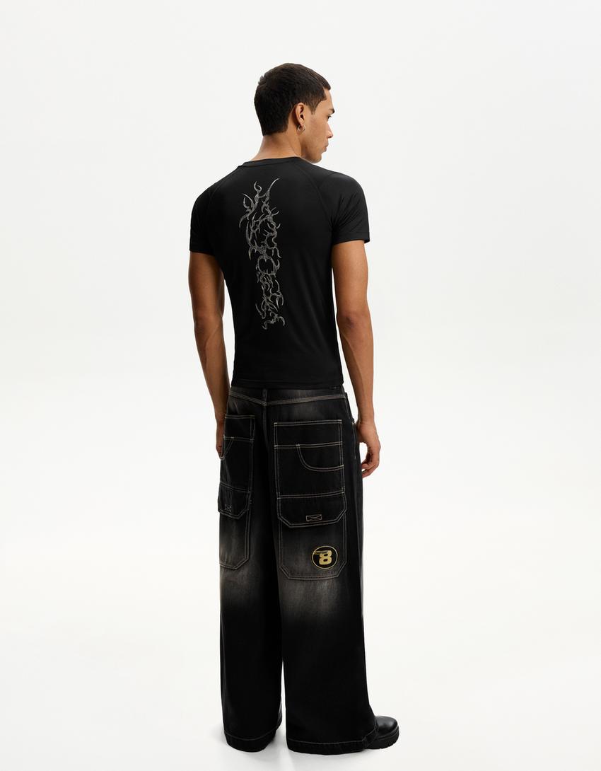 Tricou mânecă scurtă print-Negru-1