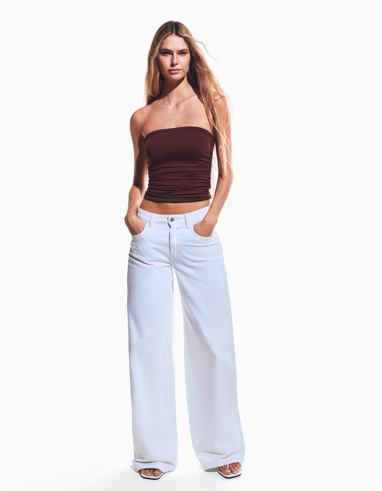 Ruched polyamide bandeau top — Burgundy