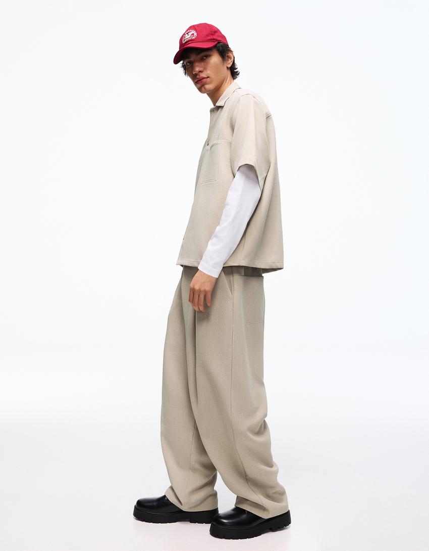 Super baggy tailored trousers-Stone