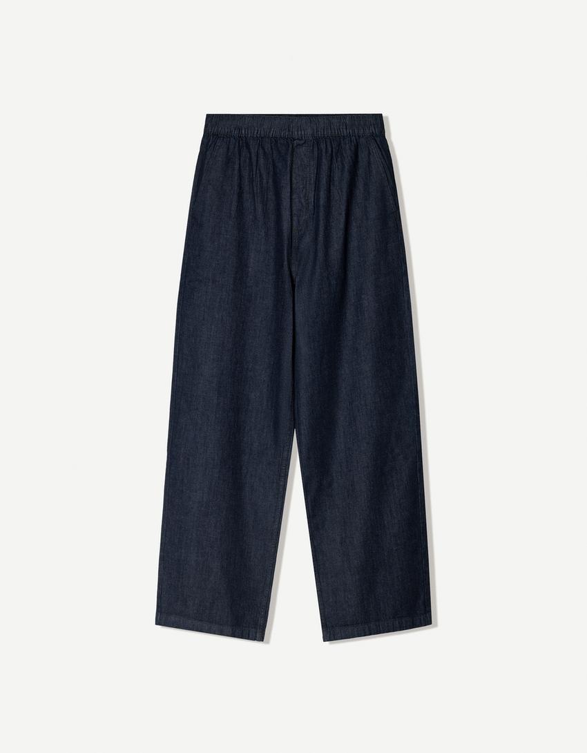 Jeans baggy tipo pantaloni tuta-Marino-3