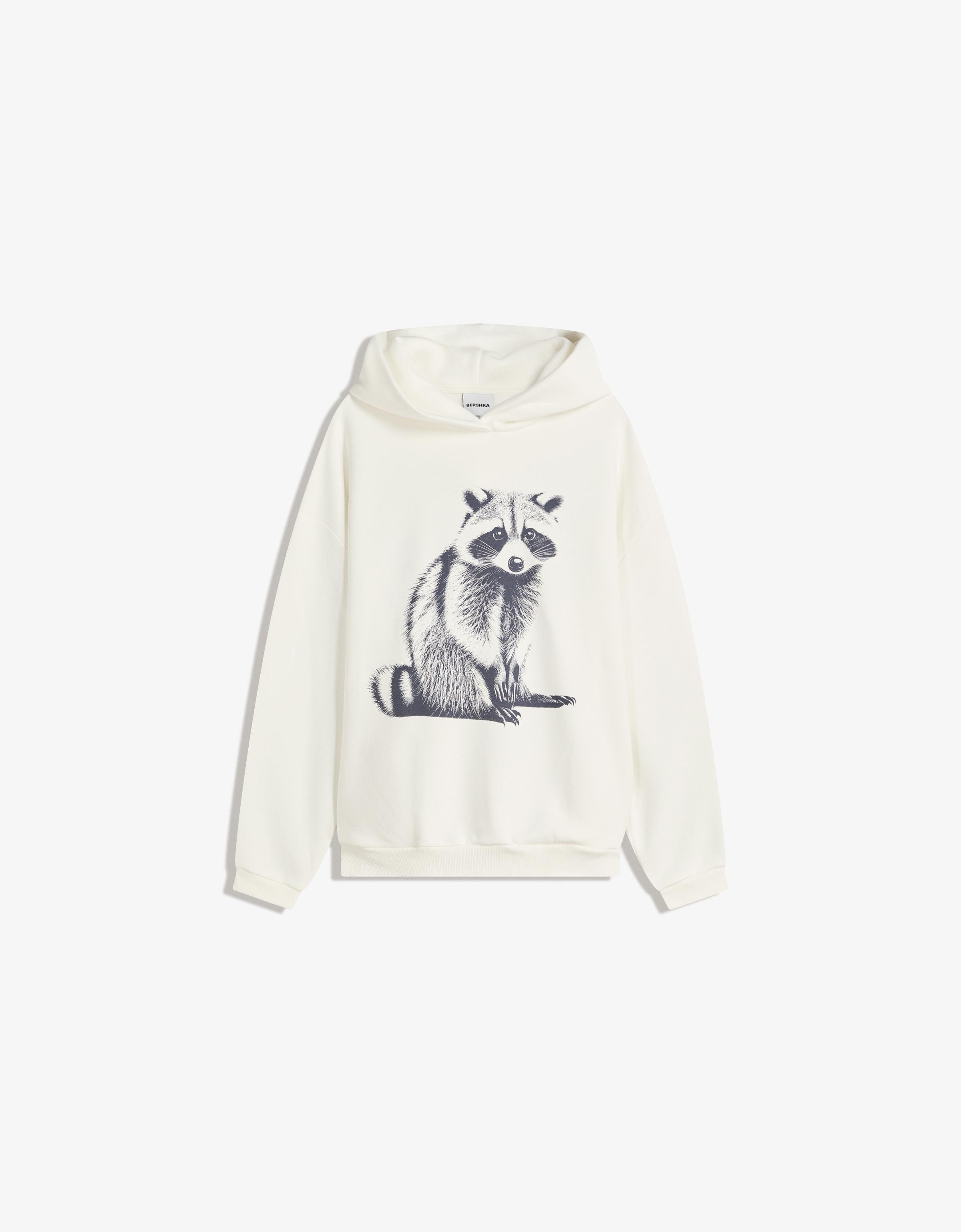Bershka Kapuzenpullover Mit Print Damen L Rohweiß