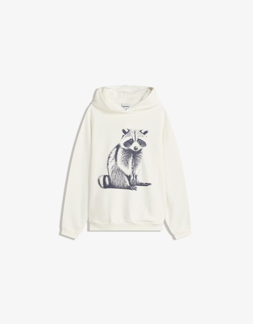 Printed hoodie-Cream