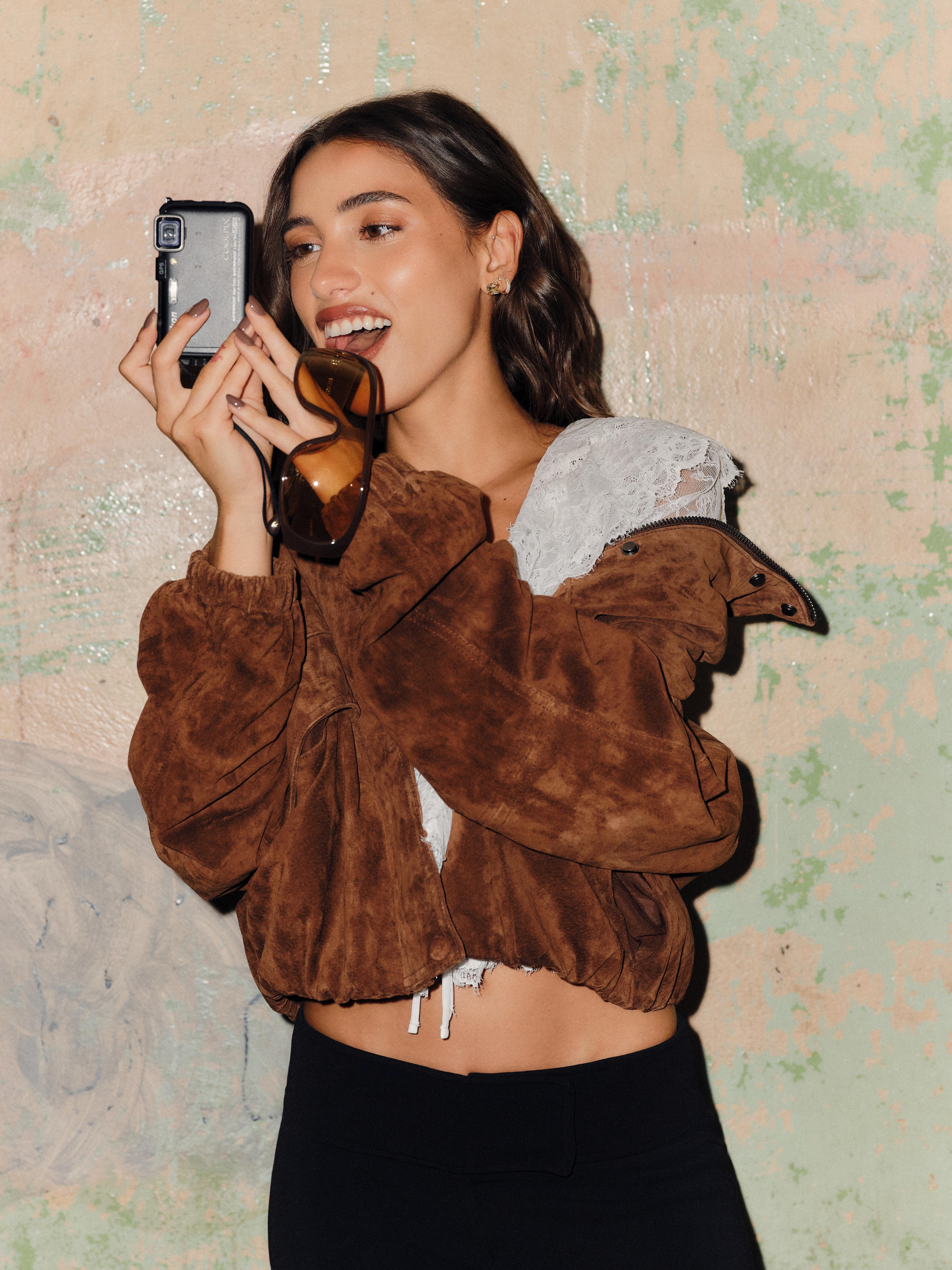 Leather jacket with pockets — Brown