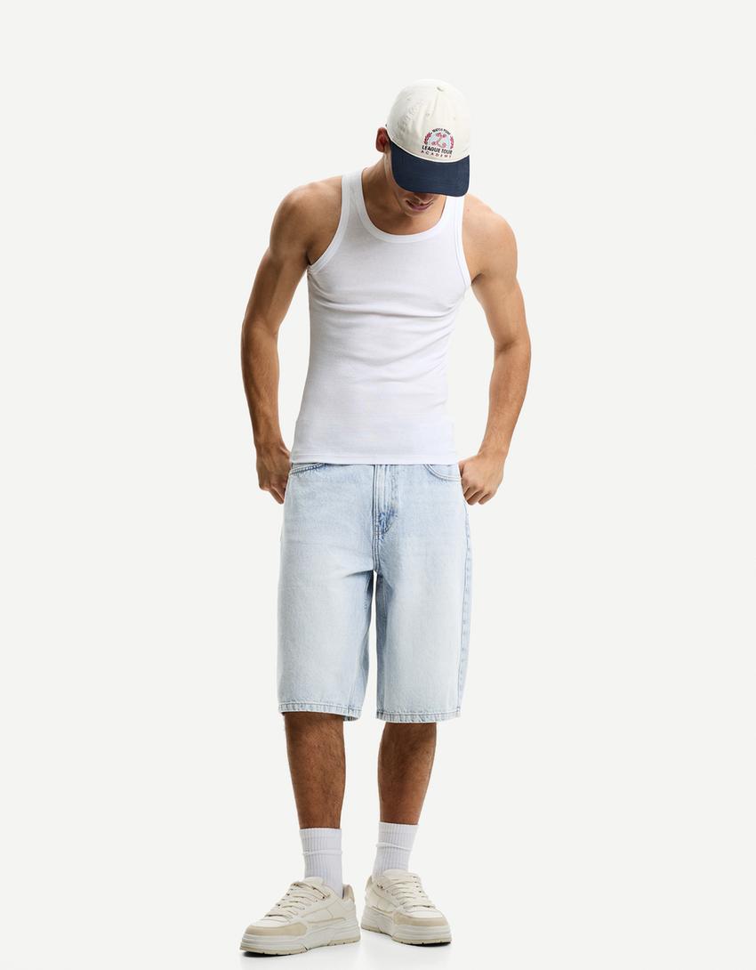 Bermuda baggy denim-Bleu clair
