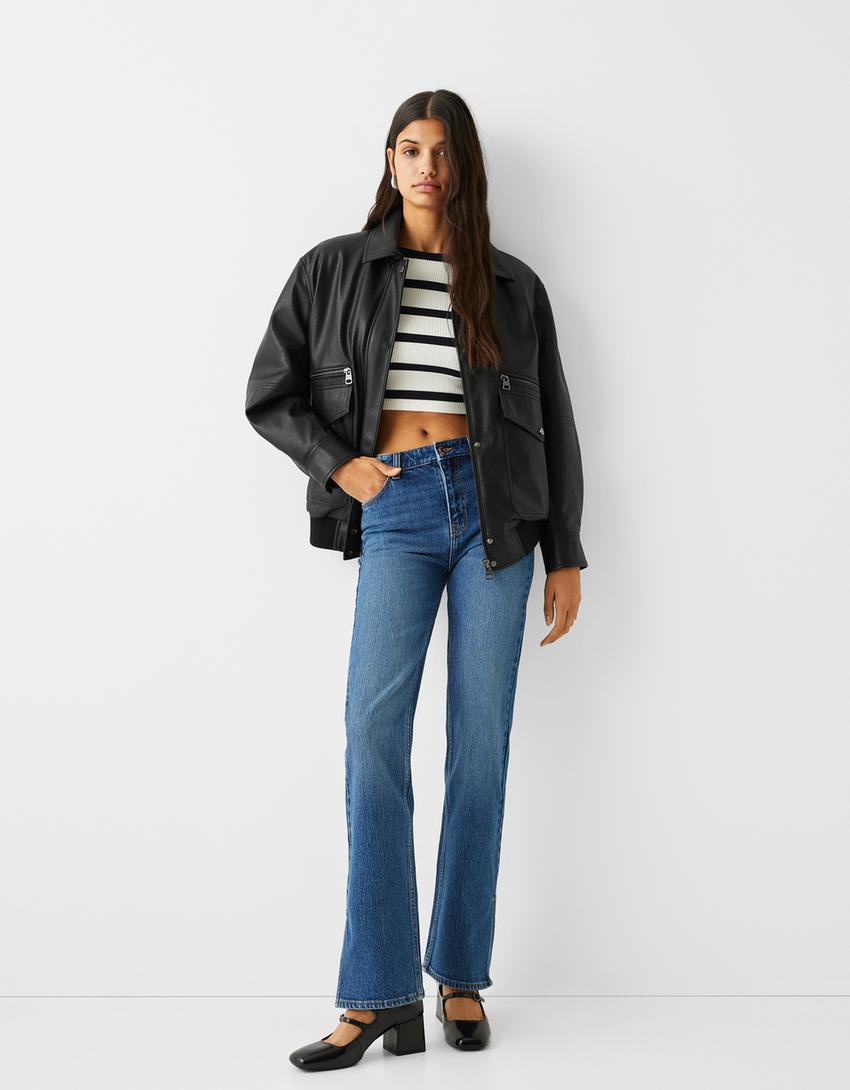 Яке оувърсайз от изкуствена кожа в ретро стил-Черно-3