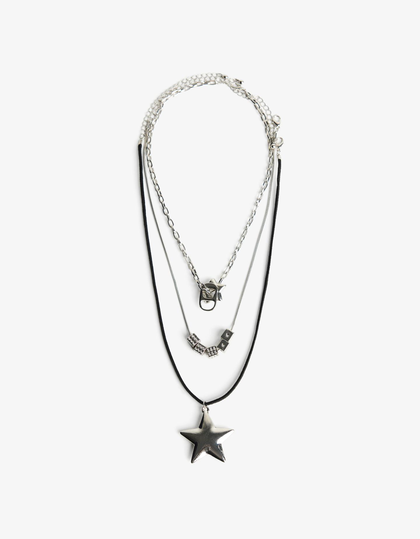 Bershka Pack 3 Collares Multicolgantes Mujer Plata