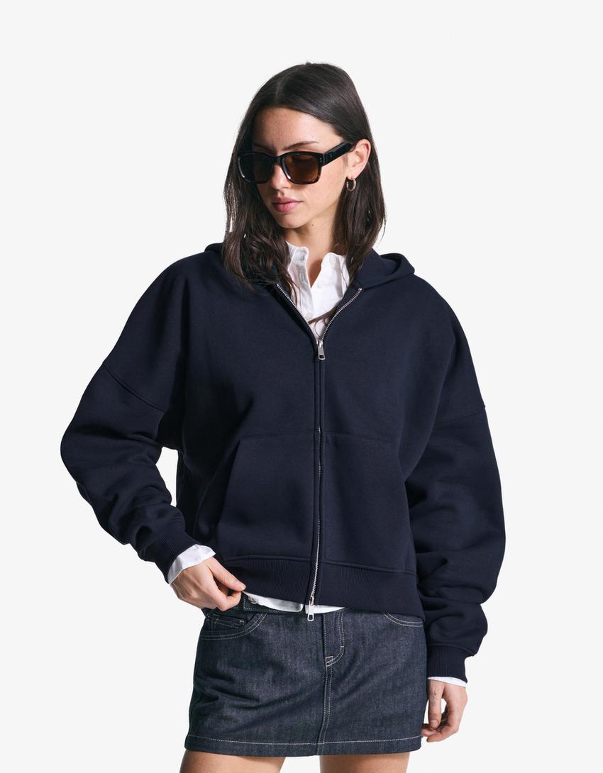 Sweatshirt fecho de correr oversize capuz-Marinho-1