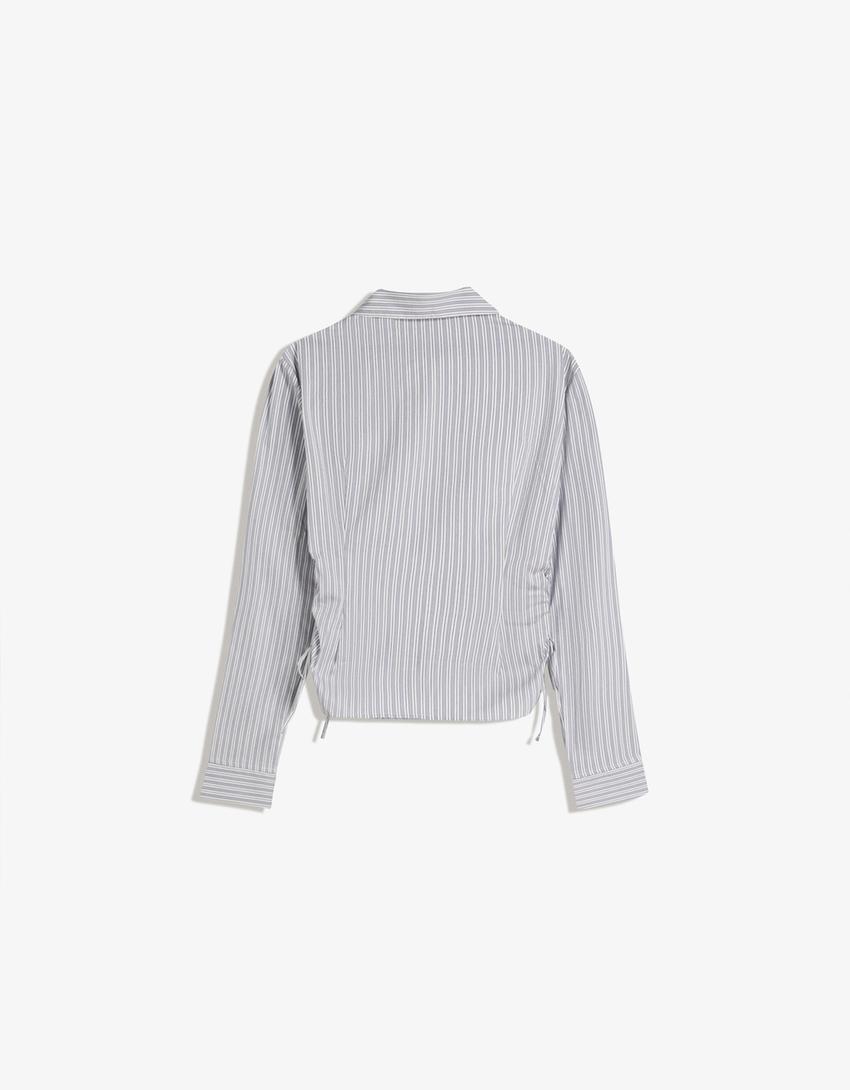 Chemise ajustée froncée sur le côté-Gris-4