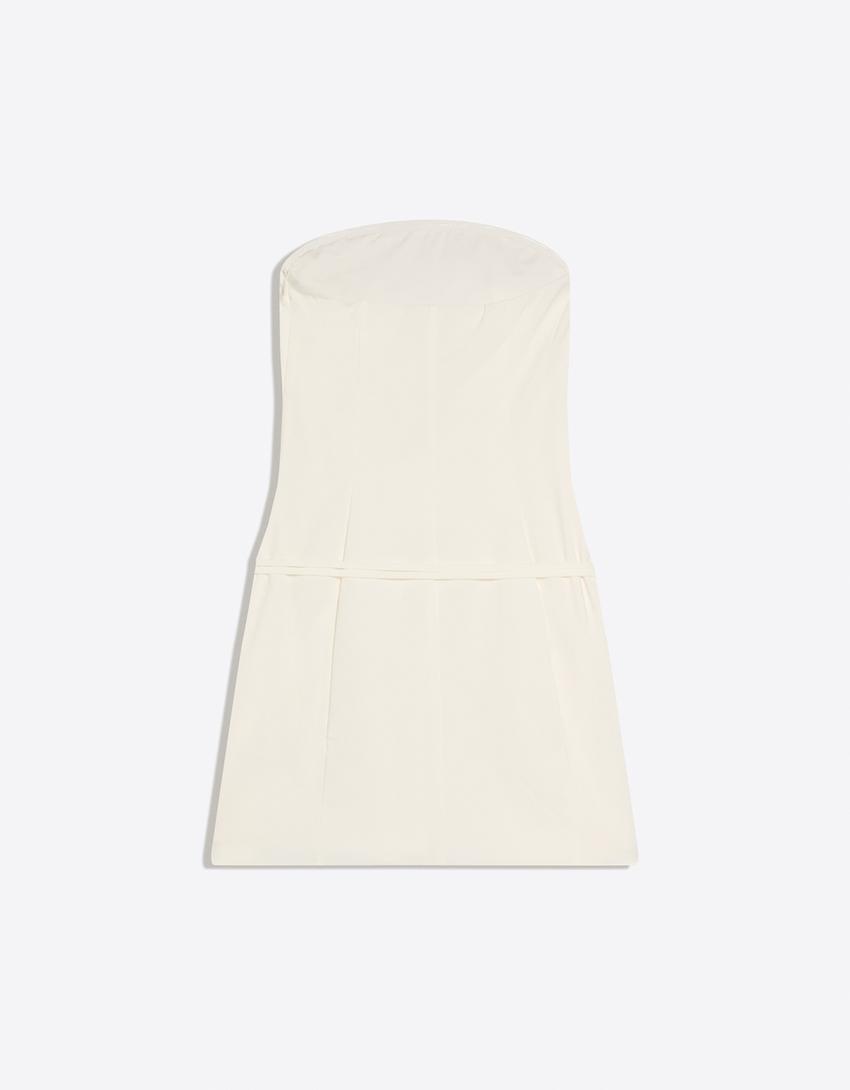 Off-the-shoulder mini dress-Off white