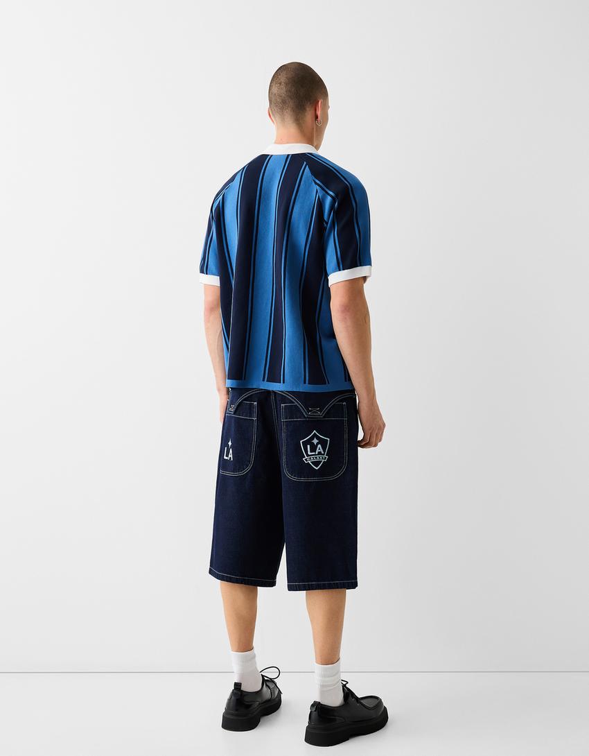 Bermuda denim LA Galaxy broderie-Bleu-2