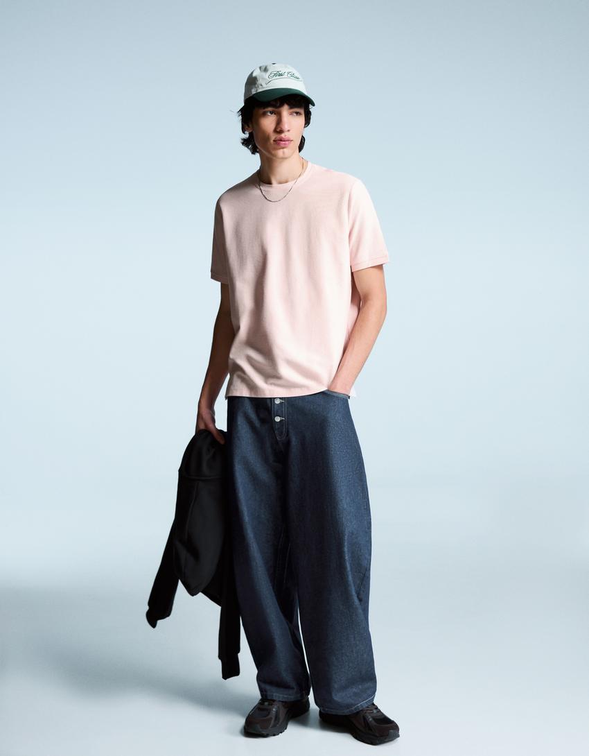 Textured short sleeve T-shirt-Pink