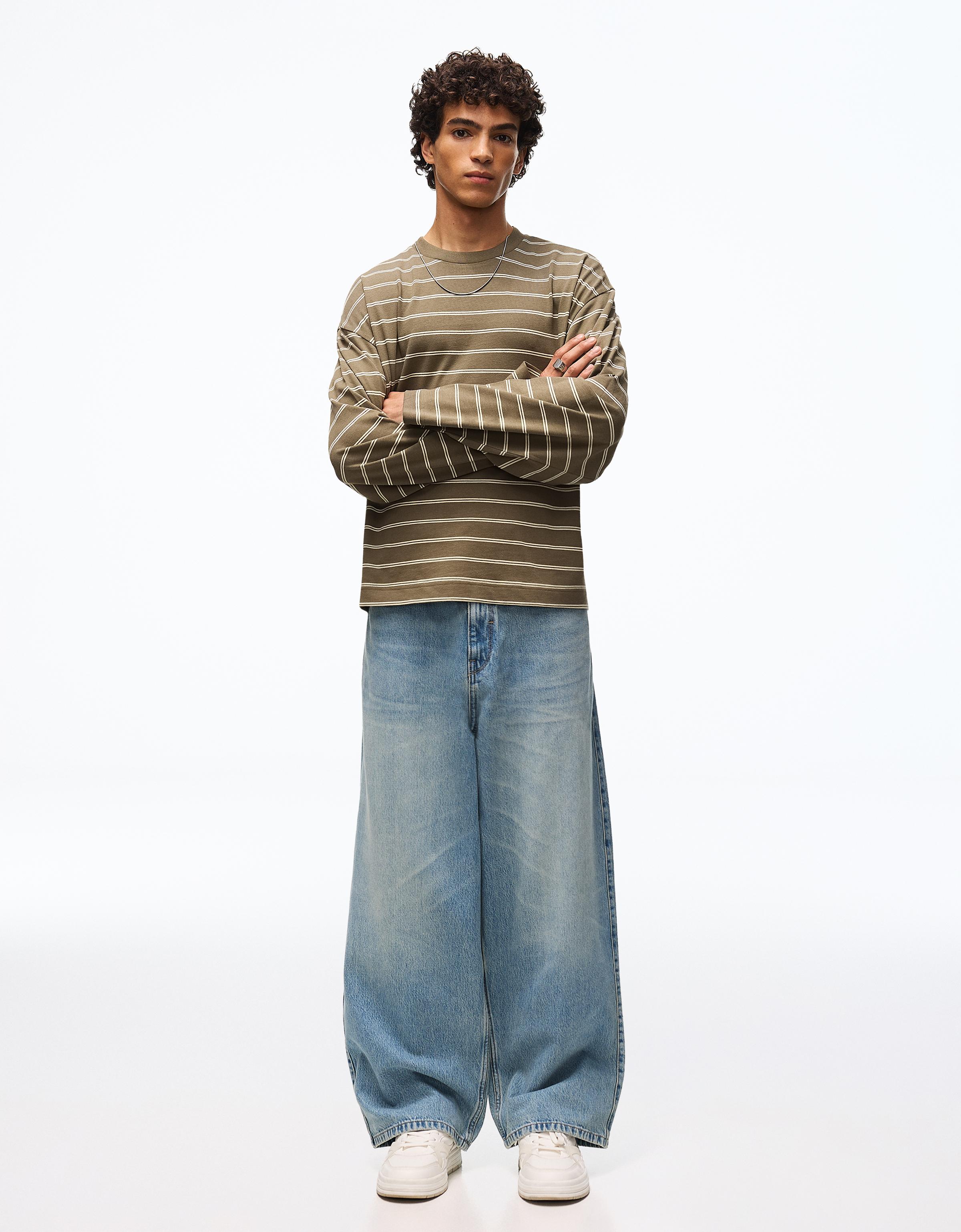 Bershka Jeans Super Baggy Hombre Azul Lavado
