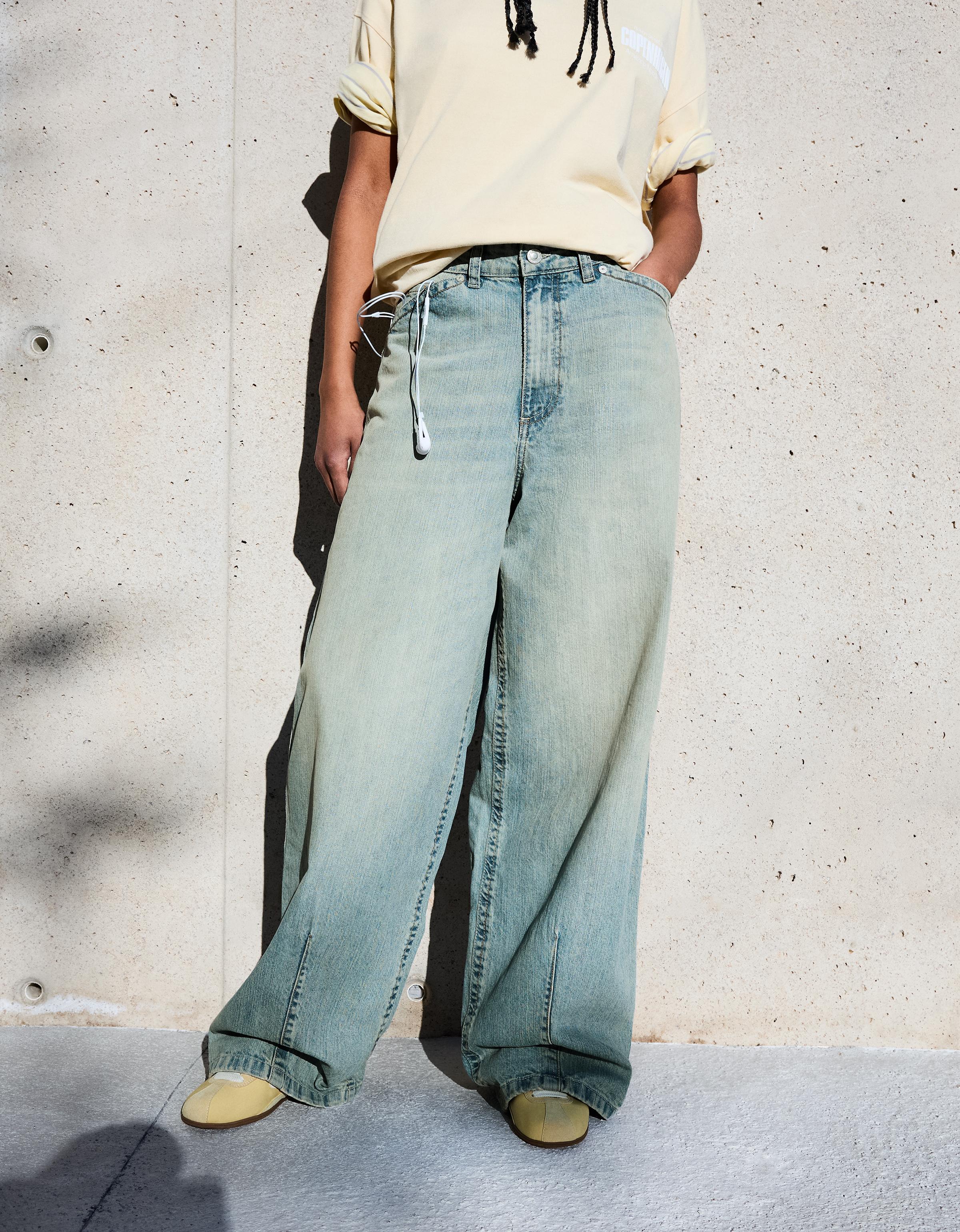 Süper geniş paça düşük bel jean - Görsel 25