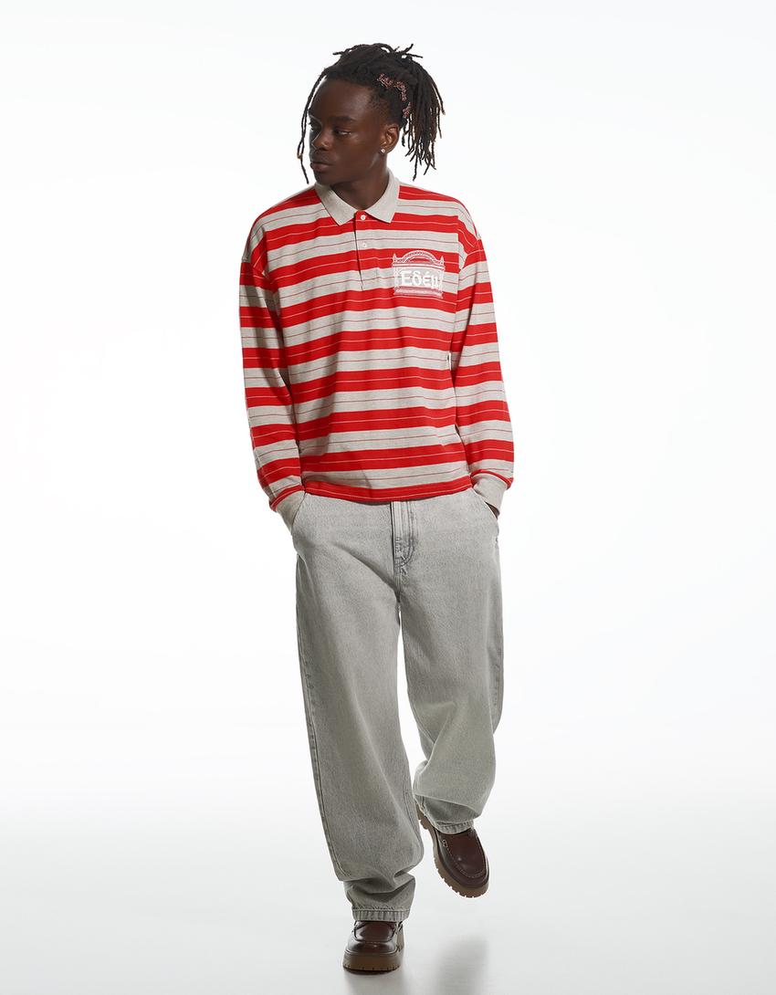 Polo manches longues ARIES X BERSHKA-Rouge