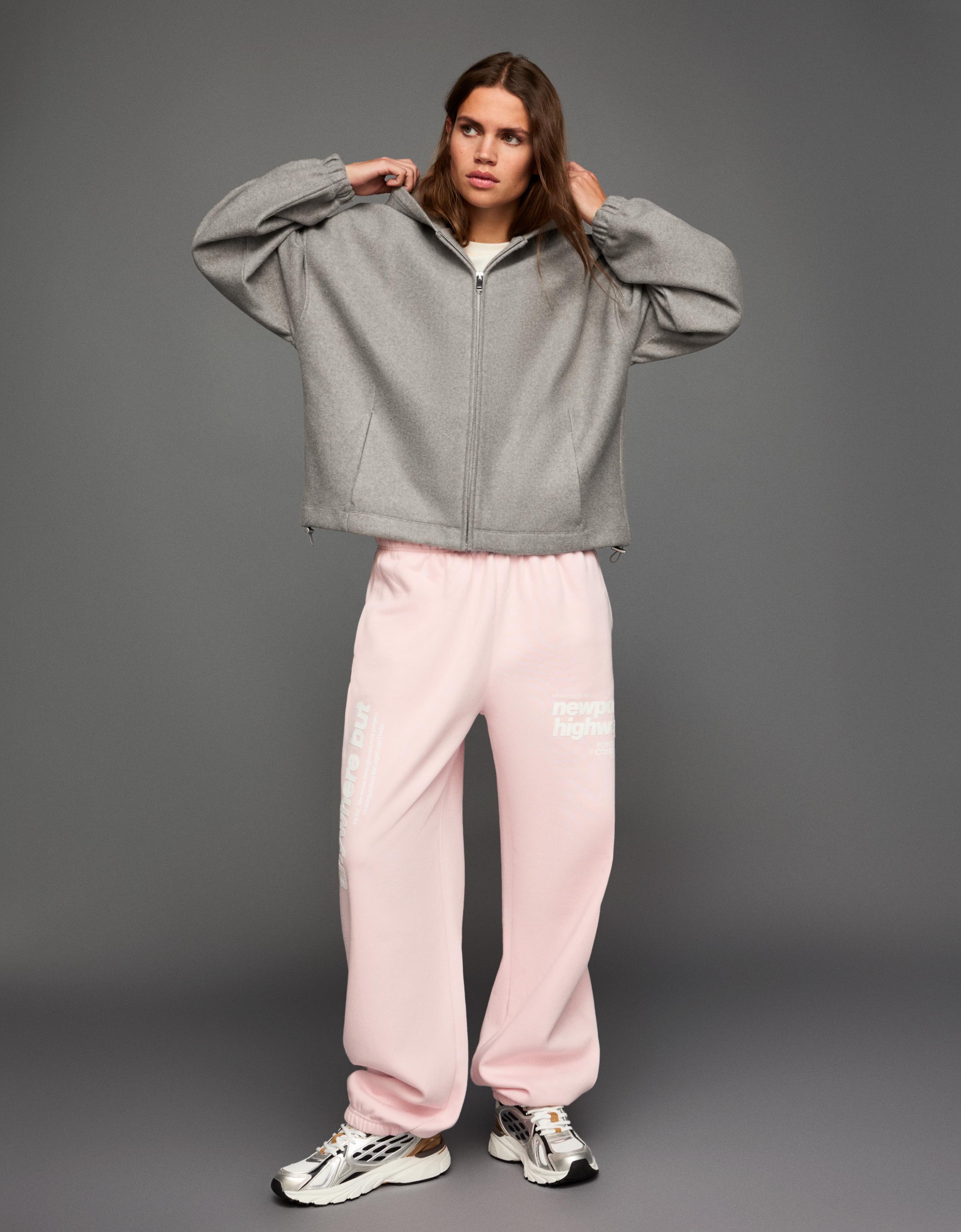 Bershka Jogginghose Aus Plüsch Mit Print Damen Xxs Rosa
