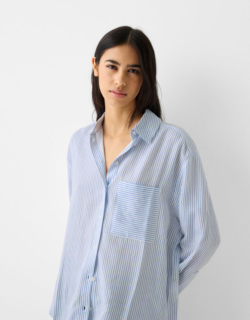 Rustic oversize long sleeve shirt-Light blue-2