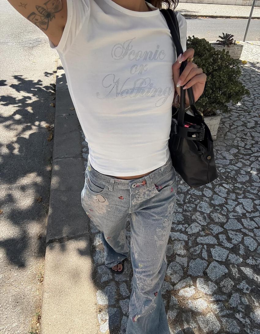 T-shirt manches courtes strass-Écru