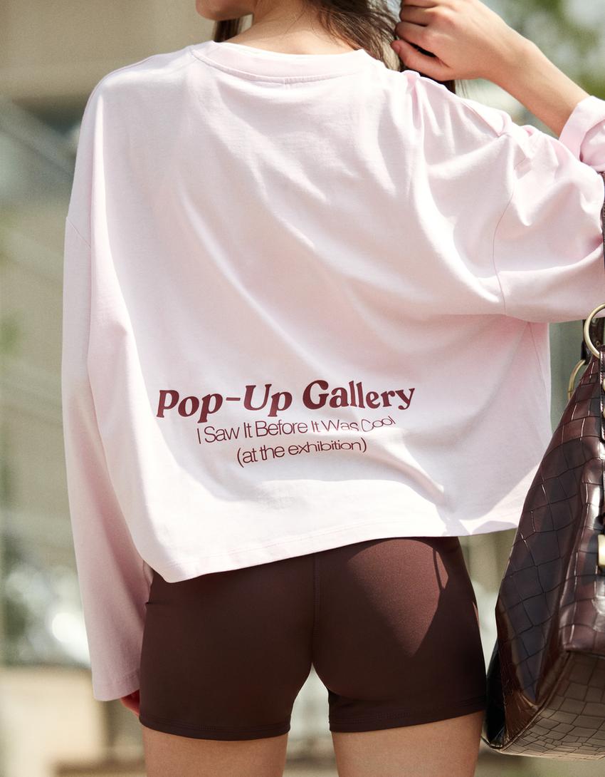 Camiseta manga larga boxy print-Rosa