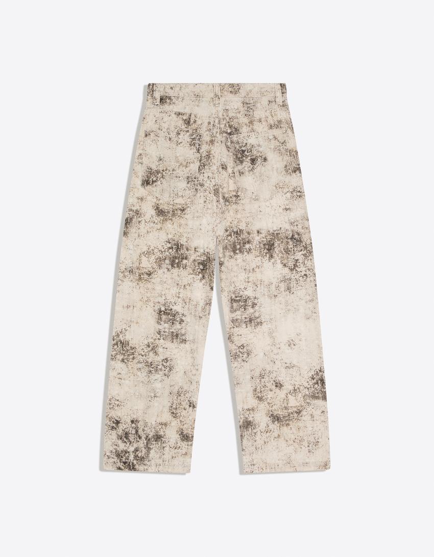 Baggy textured print jeans-Green