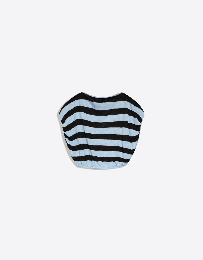 Asymmetrischer Ringelpullover-Blau