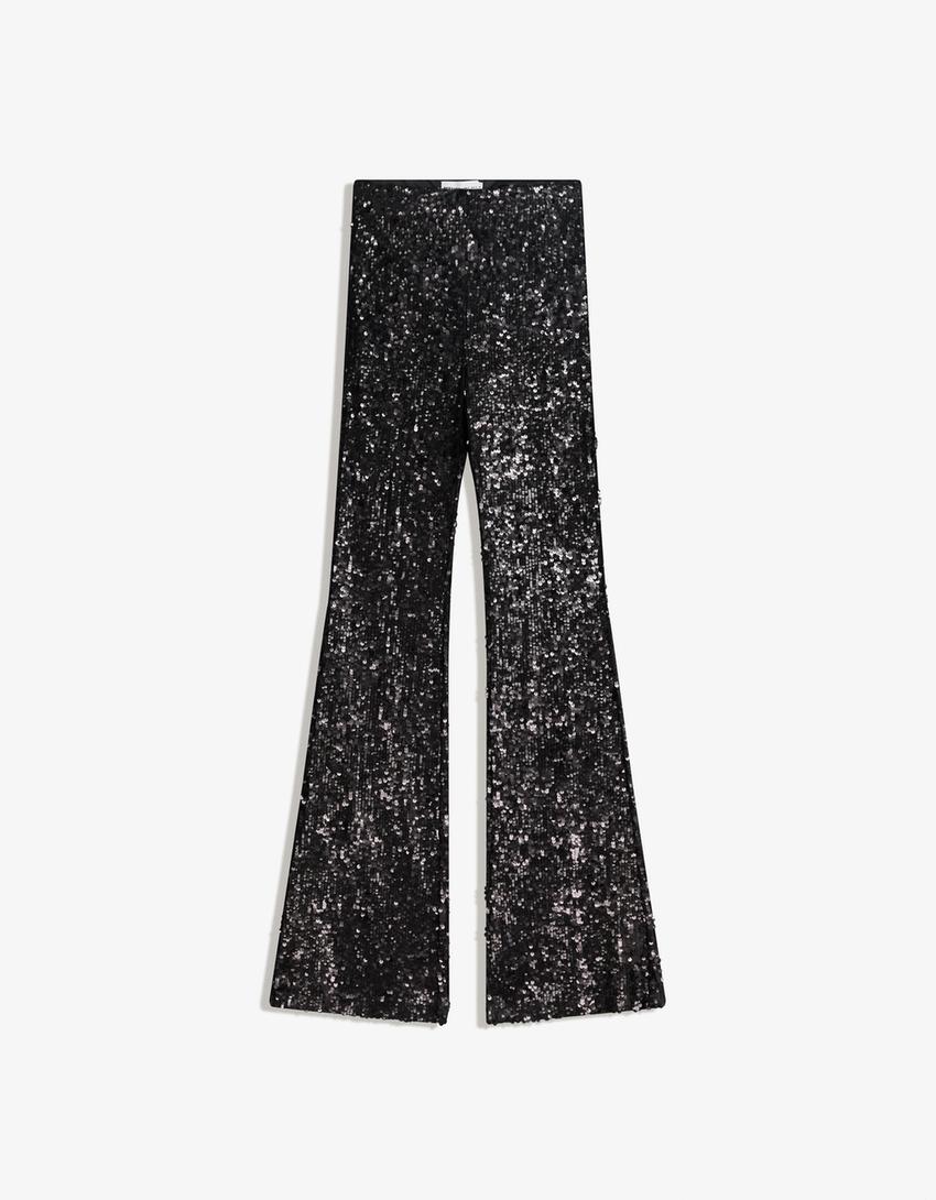 Bell bottom sequin trousers-Black