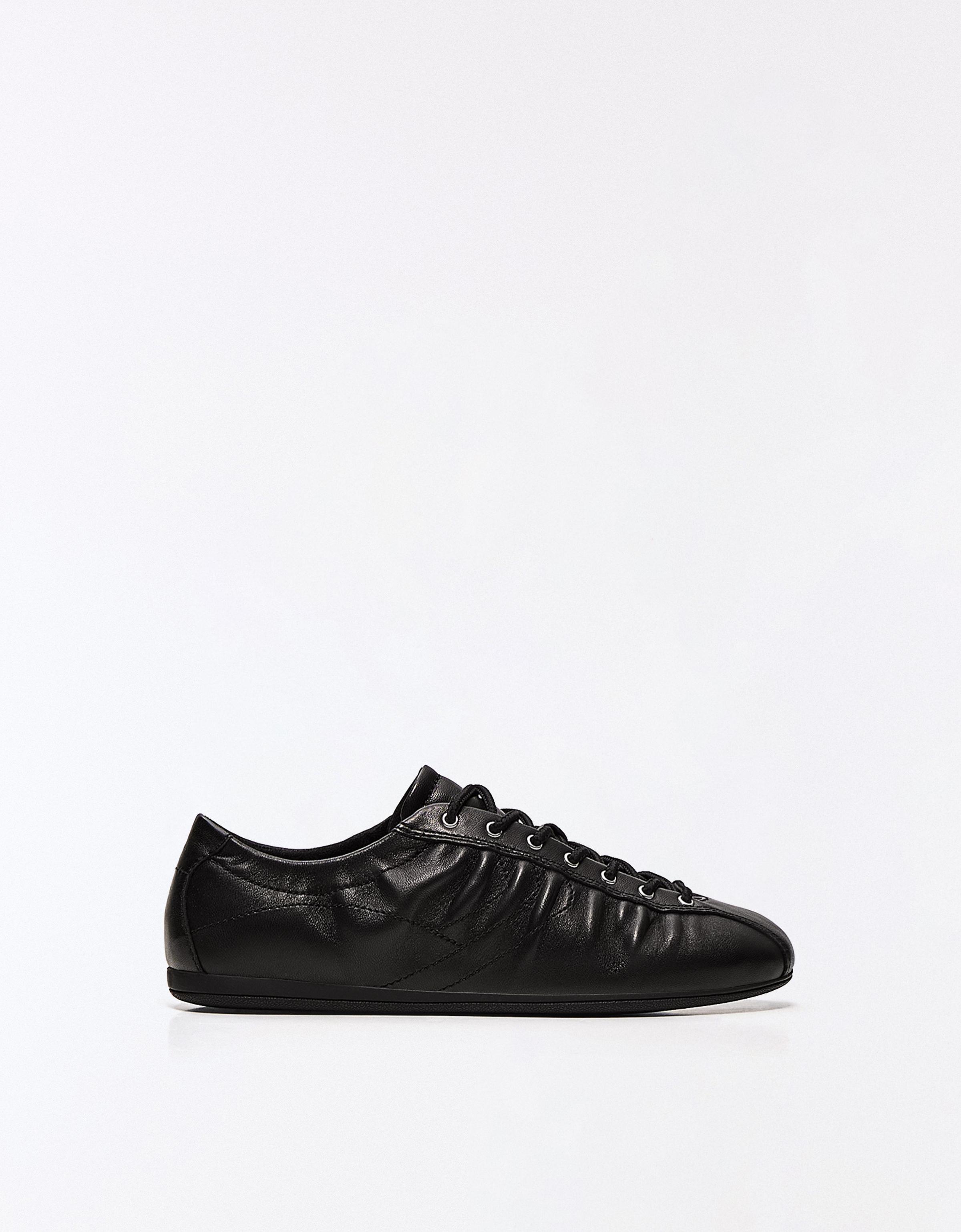 Slim-sole leather trainers — BLACK