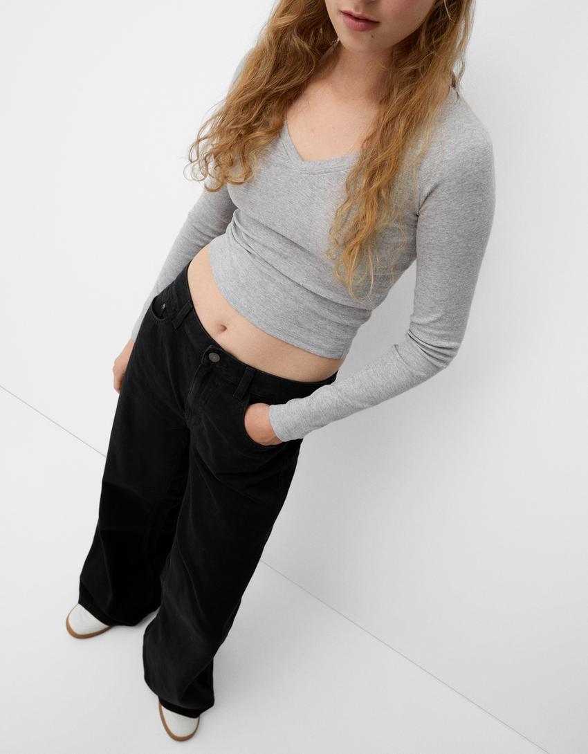 2-pack of long sleeve V-neck T-shirts - Women | Bershka