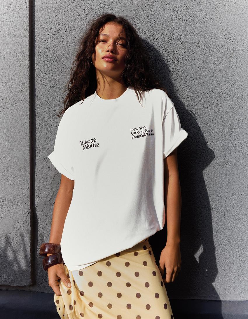 T-Shirt mit Print-Grbrochenes Weiss