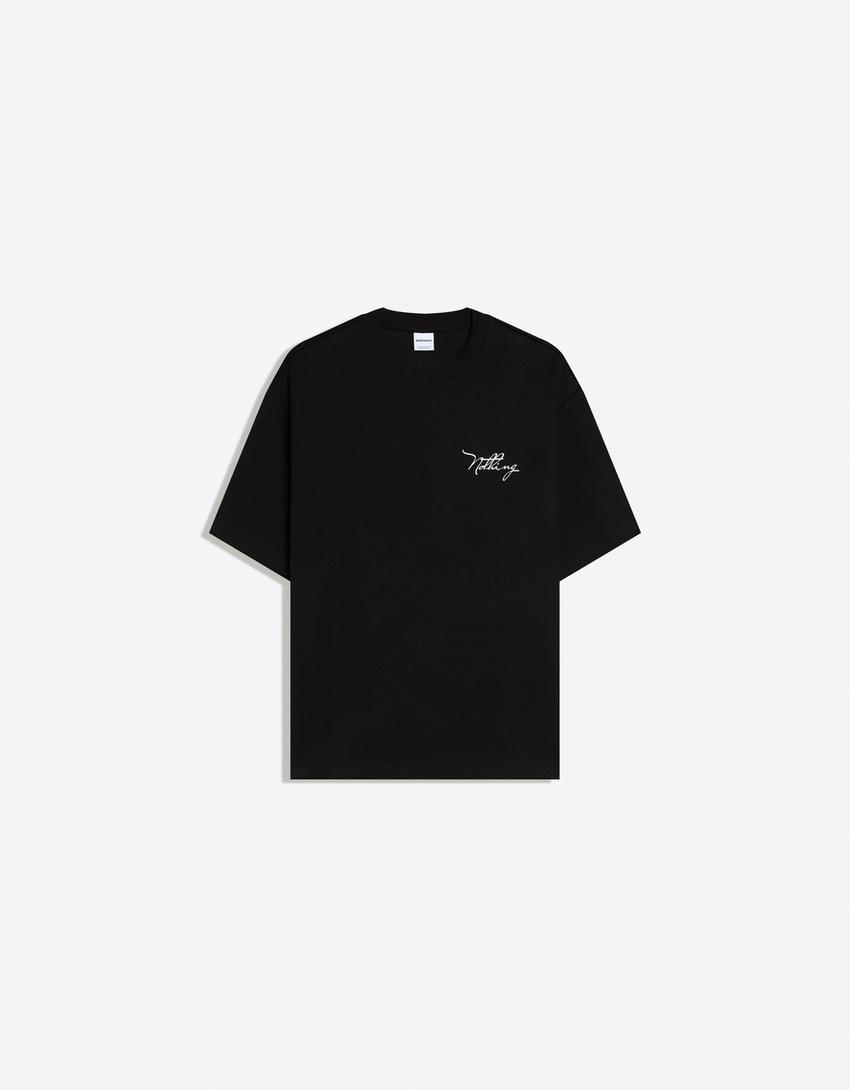 T-shirt en molleton à manches courtes et imprimé-Noir