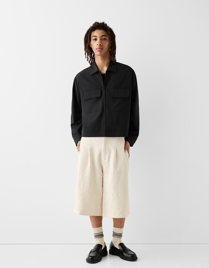 Surchemise fermeture Éclair mélange de laine-Noir-3