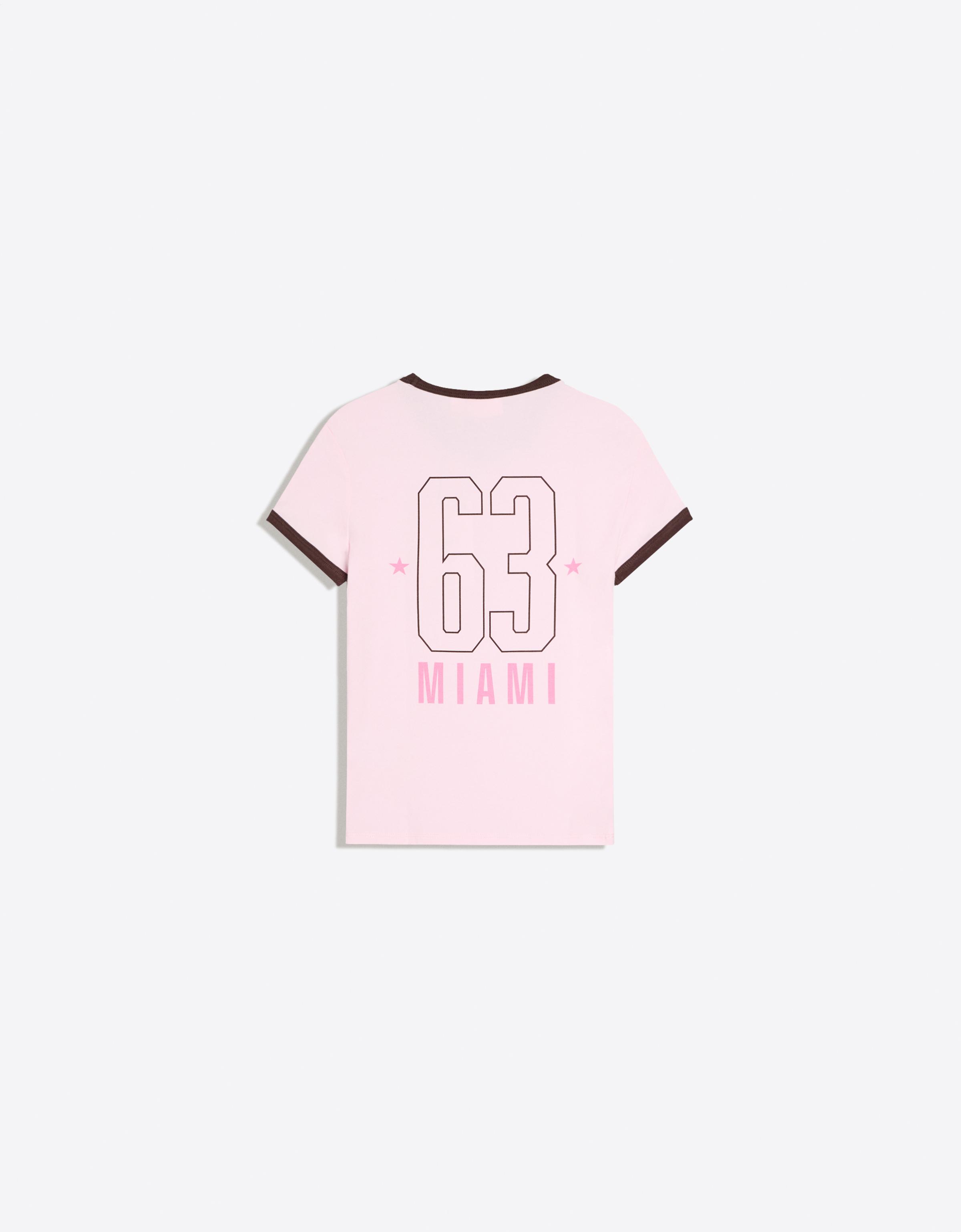 Contrast print fitted T-shirt — Pink