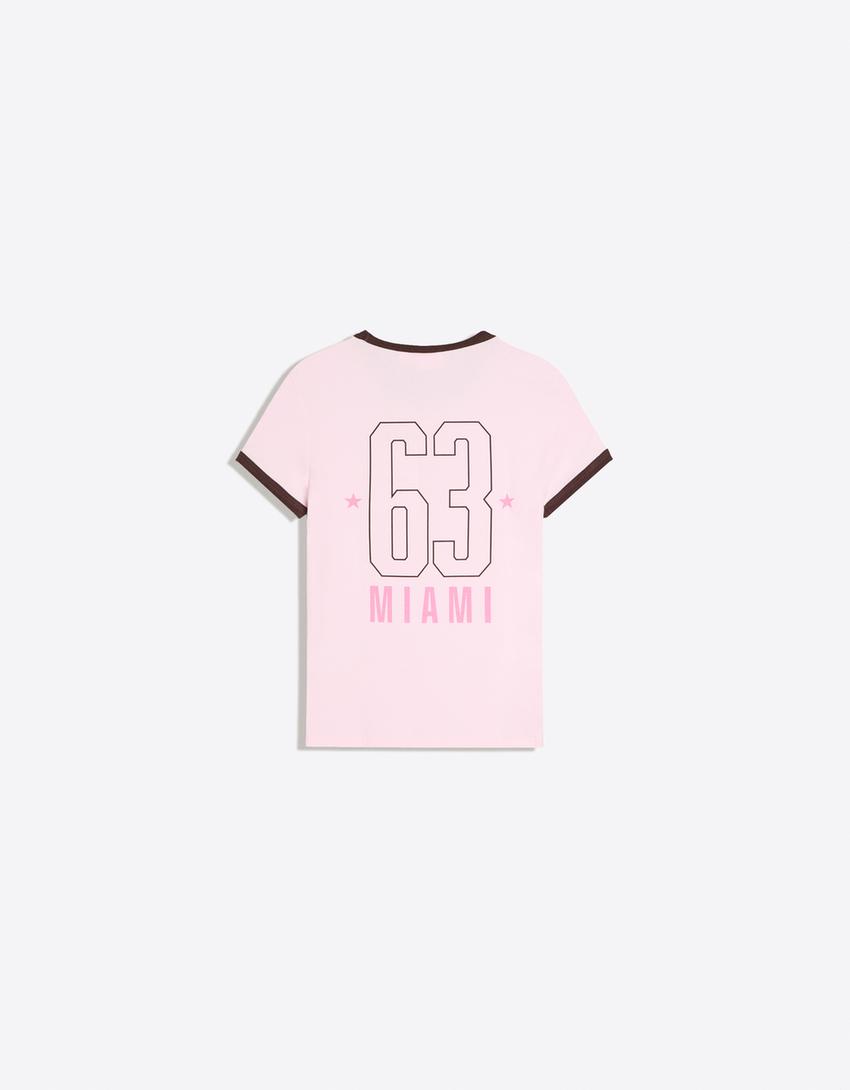 T-shirt ajusté imprimé contrastant-Rose