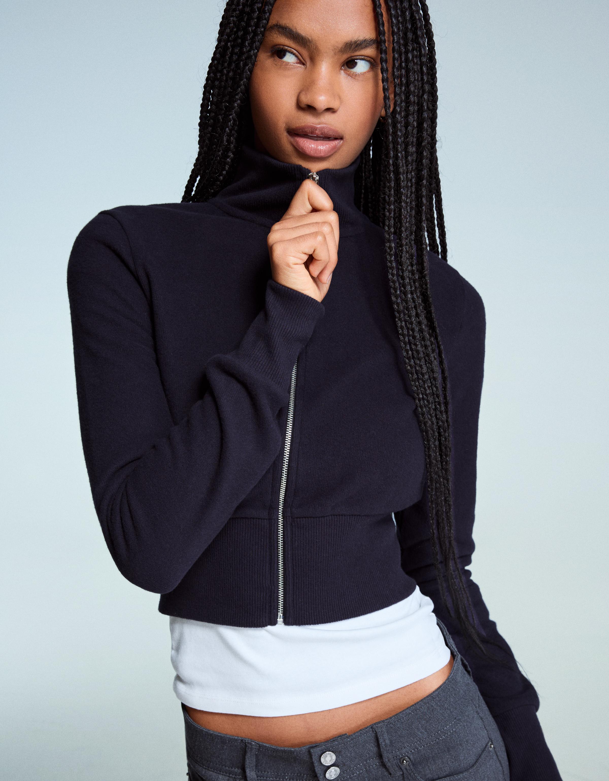Bershka Sweatshirt Mit Reißverschluss Damen M Marinenblau