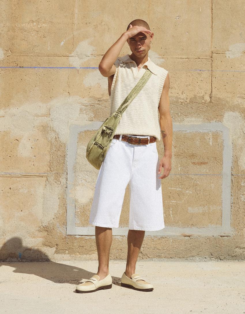 Bermuda denim baggy-Avorio-4