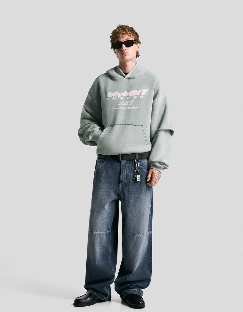 Double-sleeve print hoodie-Grey-3