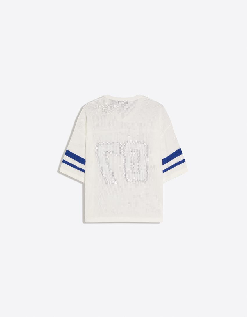 Short sleeve mesh sports print T-shirt-White