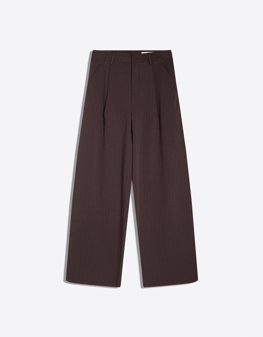 Pantalon volume double tissu-Marron