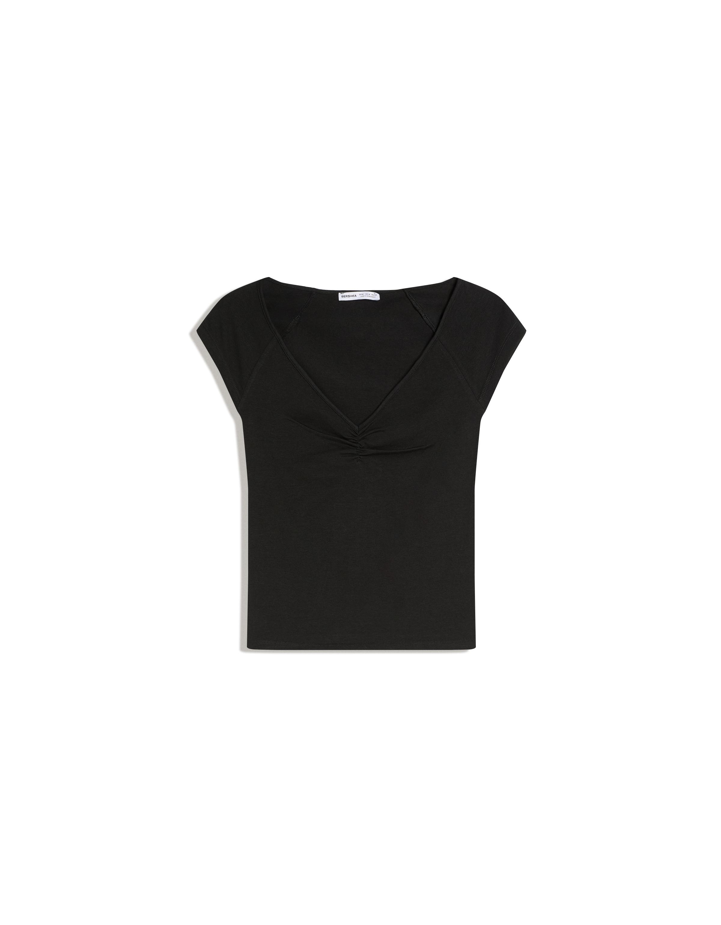 Short sleeve ruched T-shirt — Black
