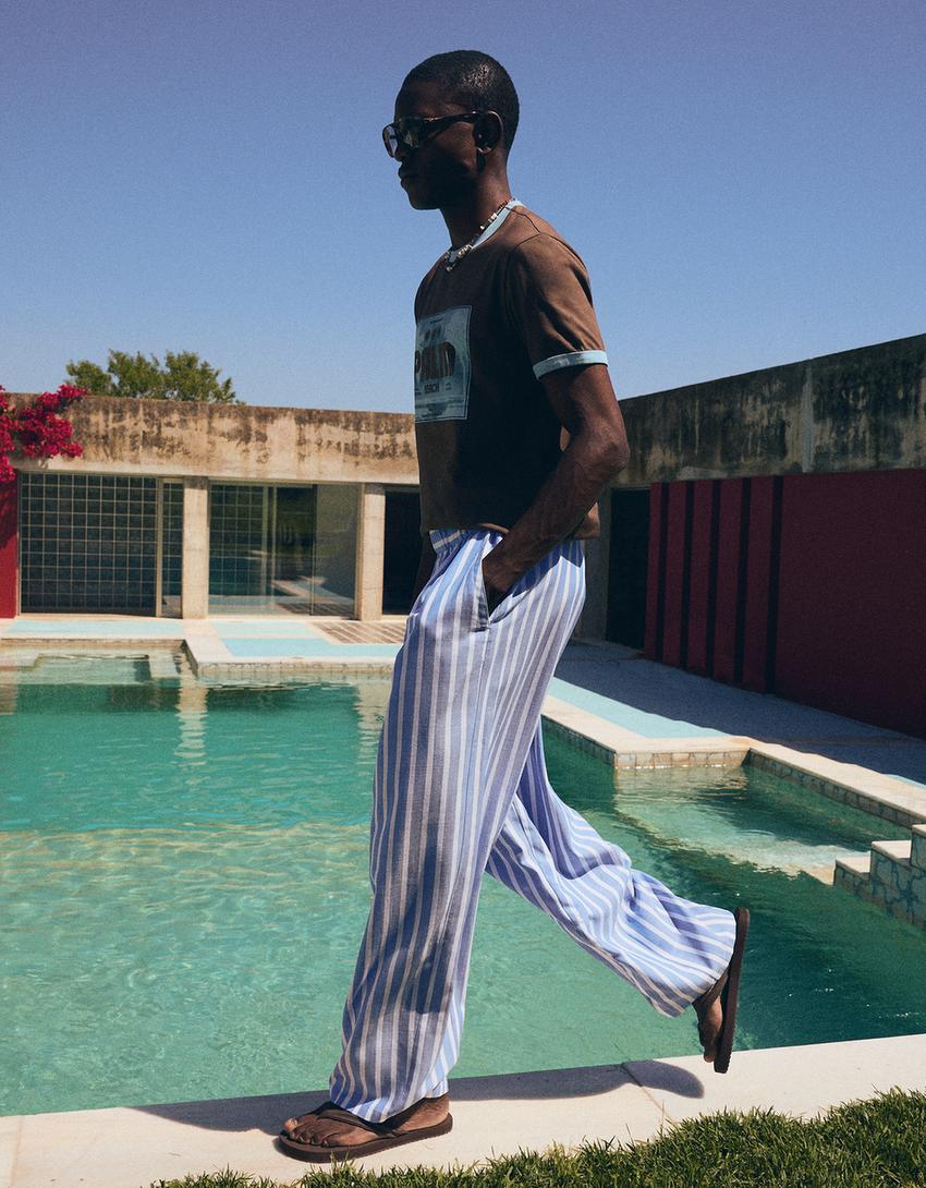 Super baggy pajama-style trousers-Light blue