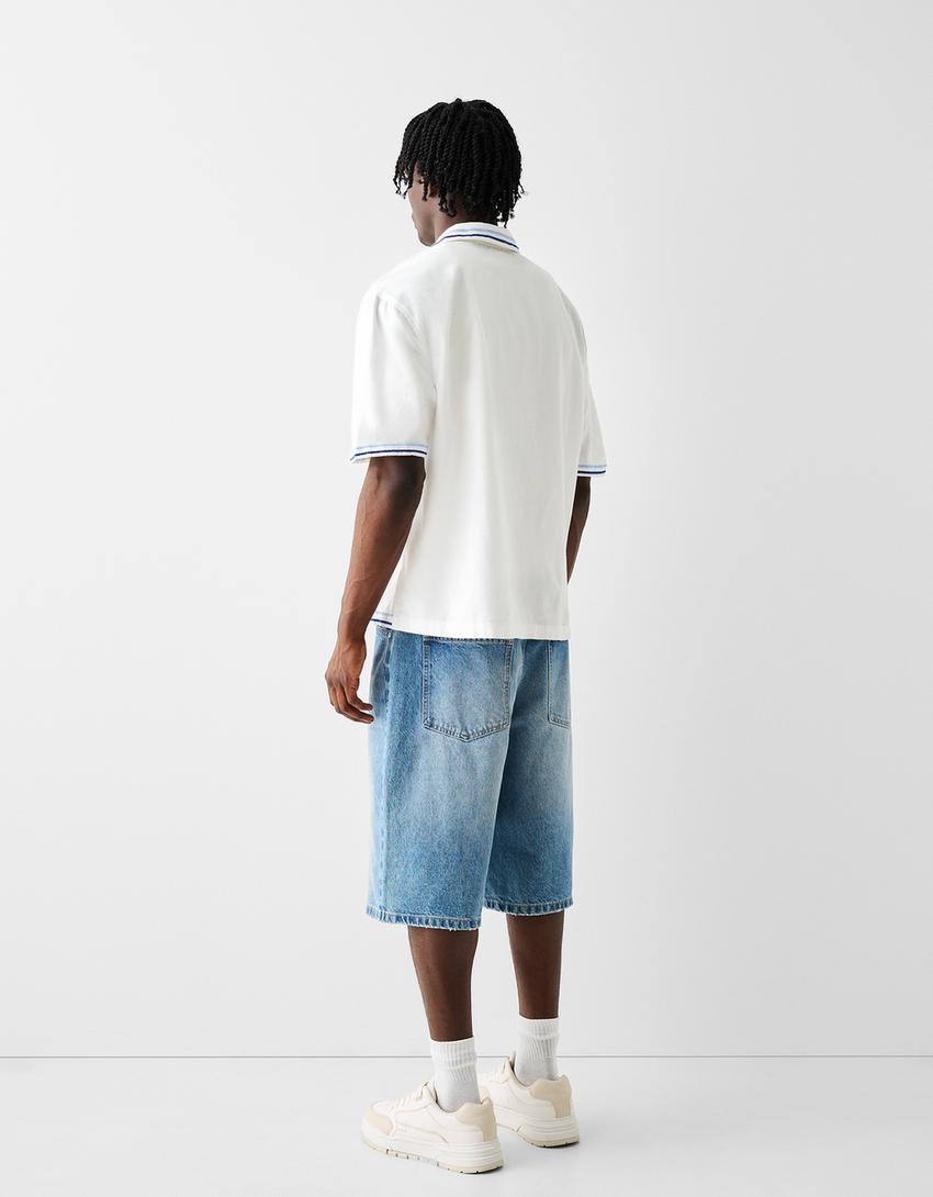 Chemise à manches courtes broderies-Blanc cassé-1