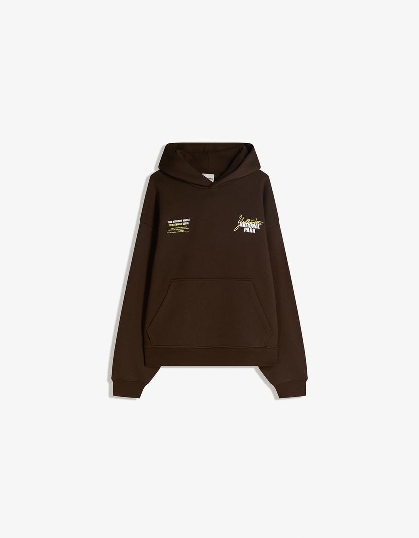 Kapuzenpullover mit Print-Braun