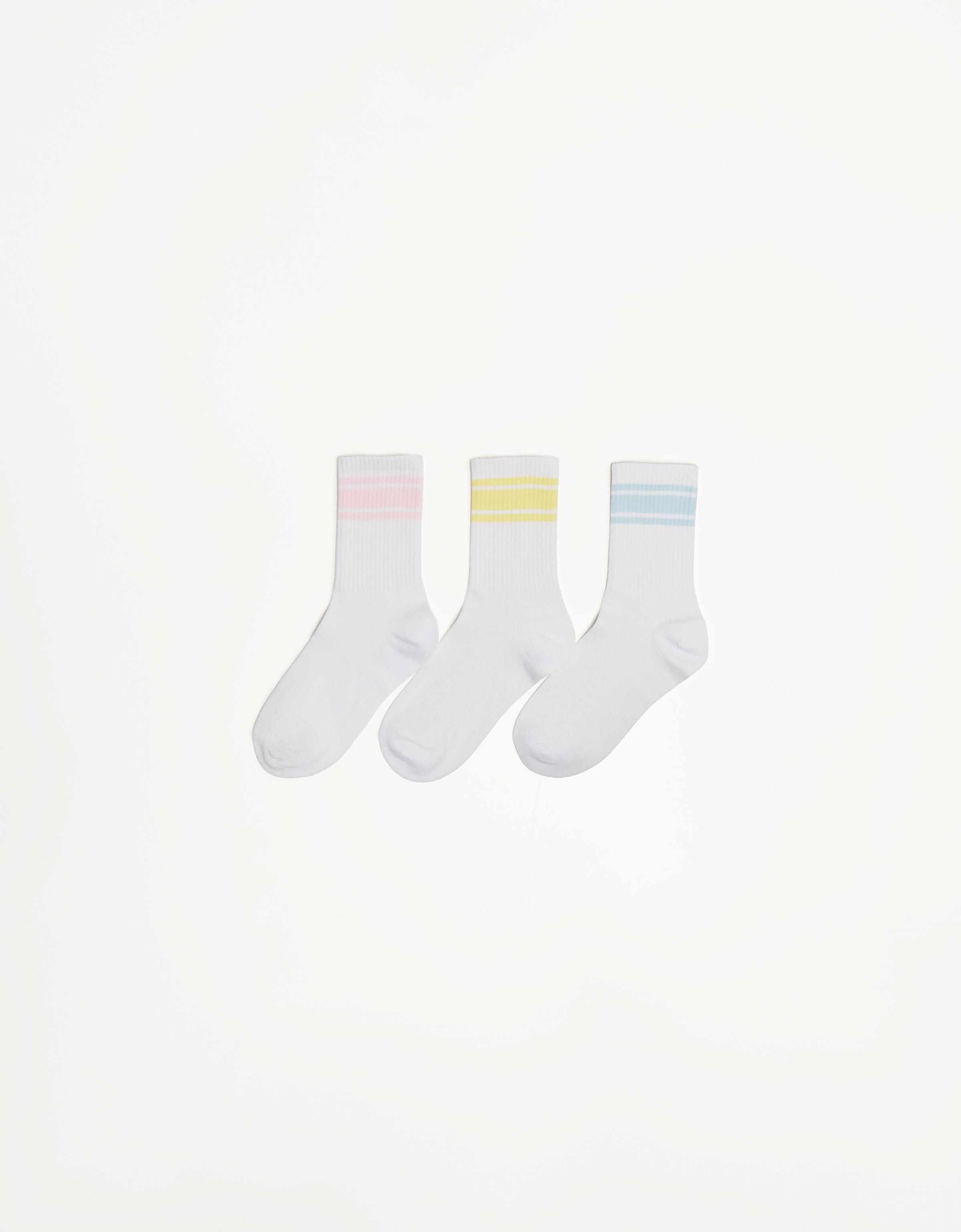 Bershka 3-Er Pack Sportsocken Damen Weiss