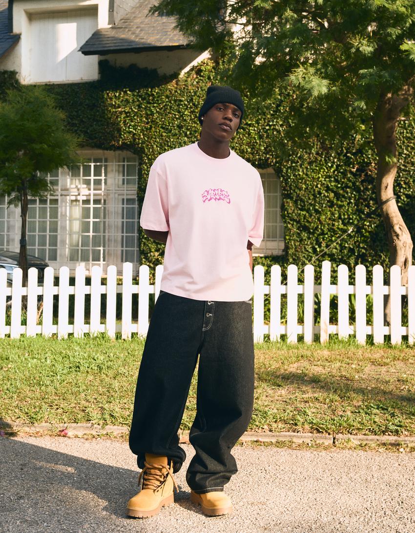 Short sleeve print T-shirt-Pink