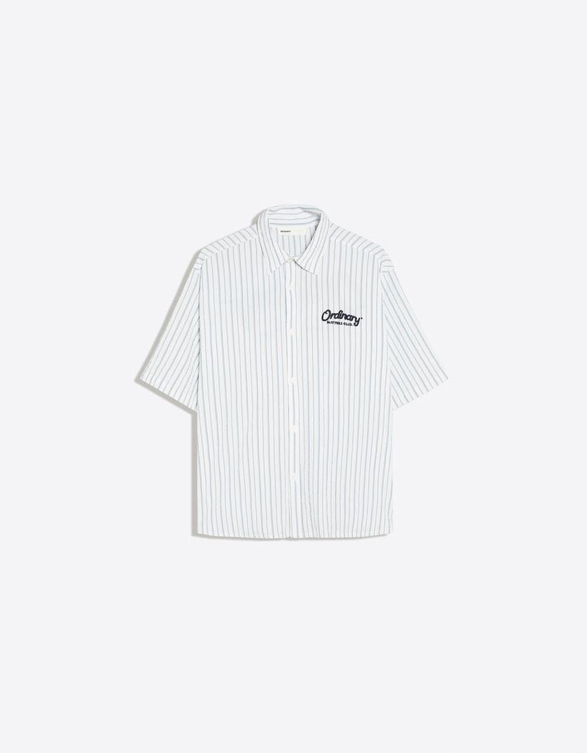 Camicia a maniche corte a righe stampata-Bianco