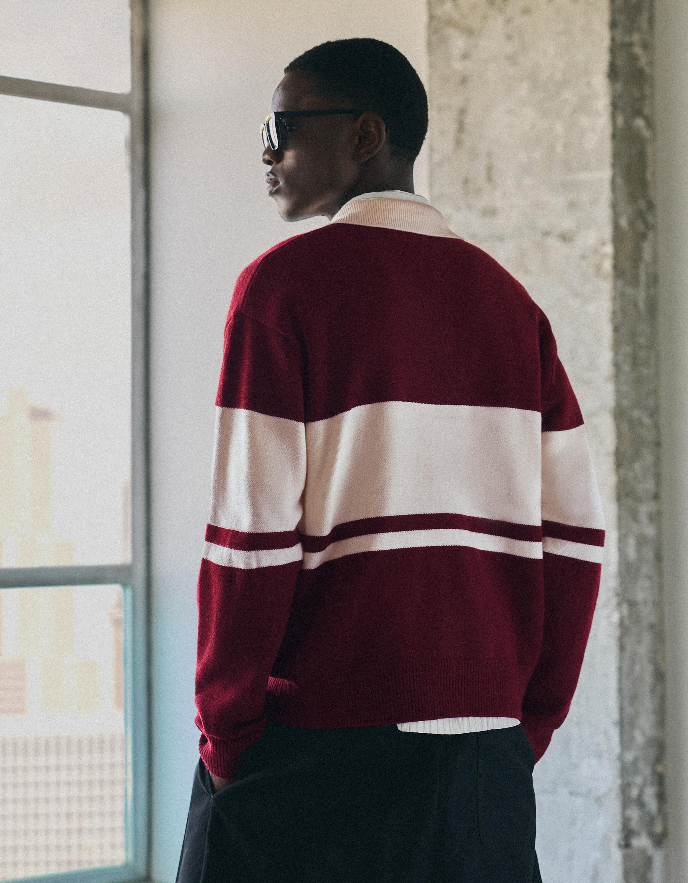 Embroidered polo collar jumper — Maroon