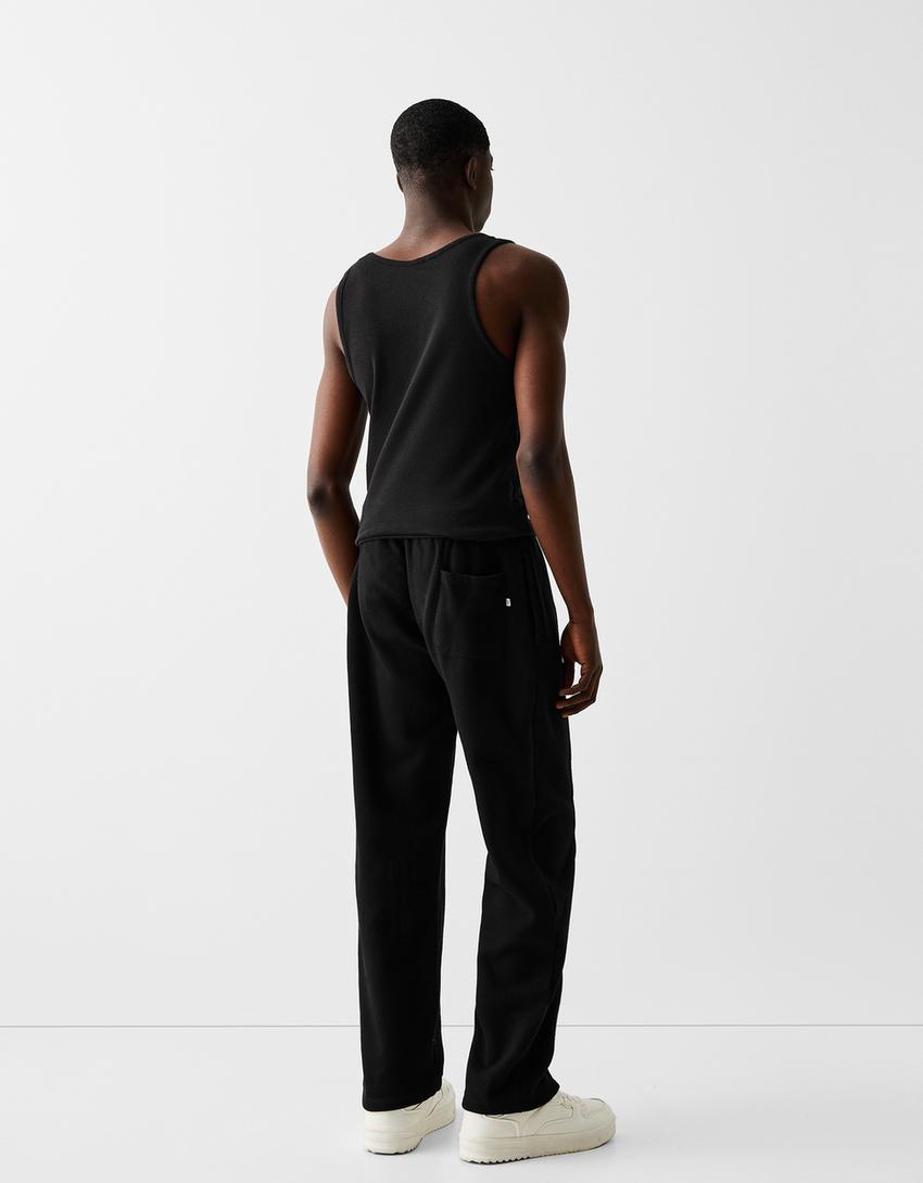 Calças wide leg felpa-Preto-2