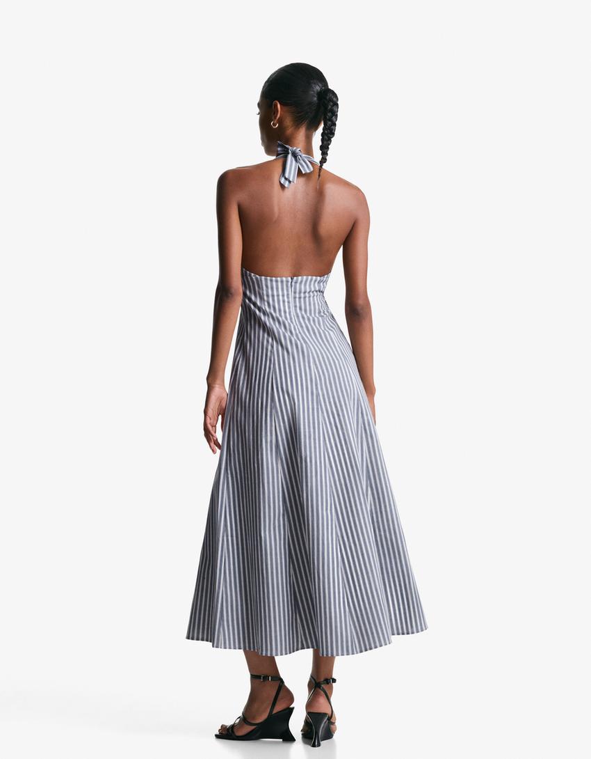 Robe midi encolure américaine bengalina-Bleu-1