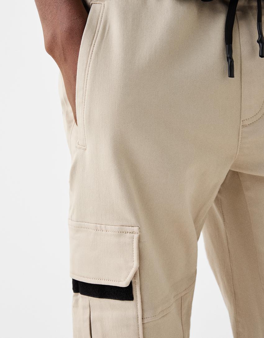 Calças jogger cargo slim fit-Areia-5